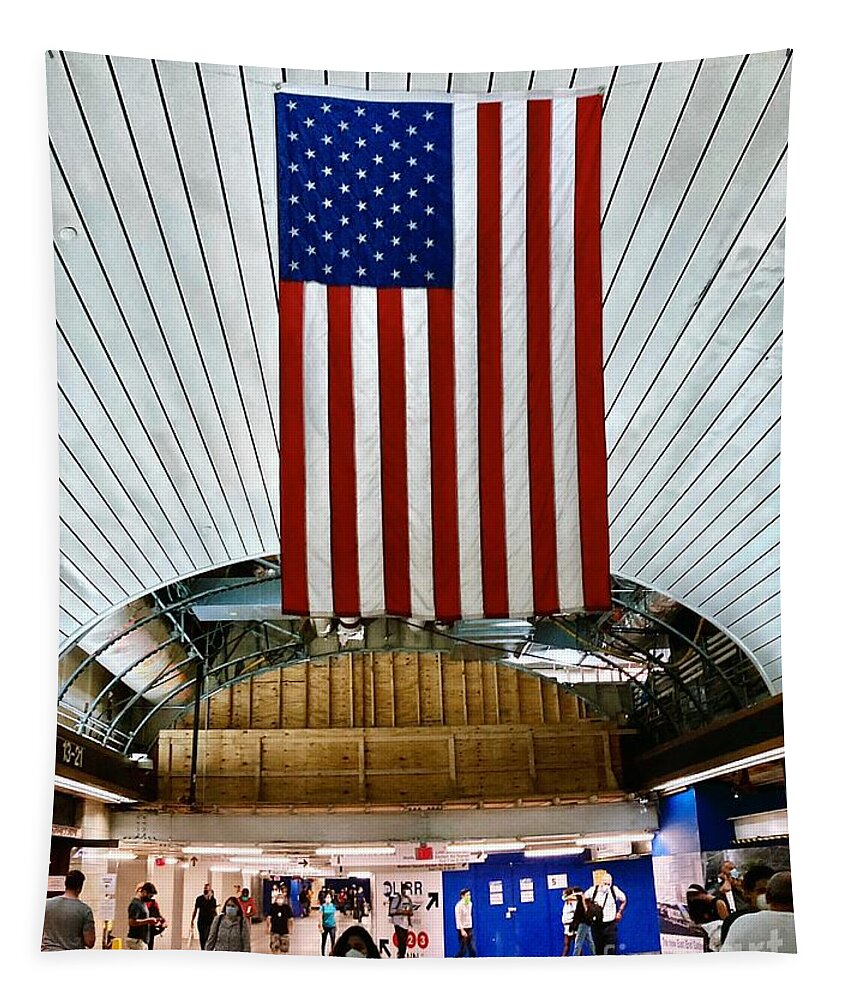 New York City Tapestry featuring the photograph Penn Station NYC Flag by CAC Graphics