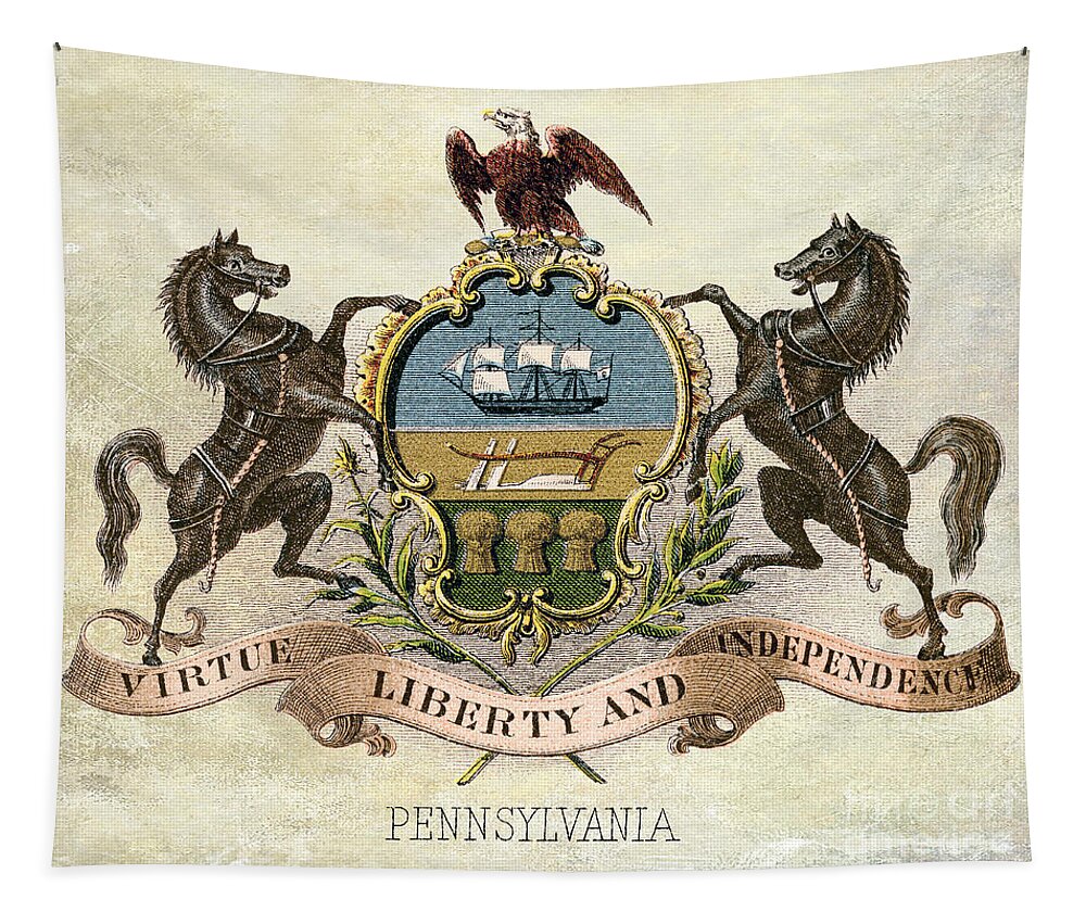 Pennsylvania Coat Of Arms Tapestry featuring the photograph Pennsylvania Coat of Arms 1876 by Jon Neidert