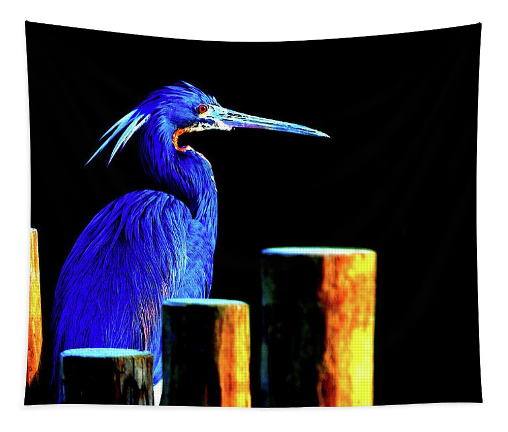 Wildlife Tapestry featuring the digital art Pensive Blue Heron by SnapHappy Photos