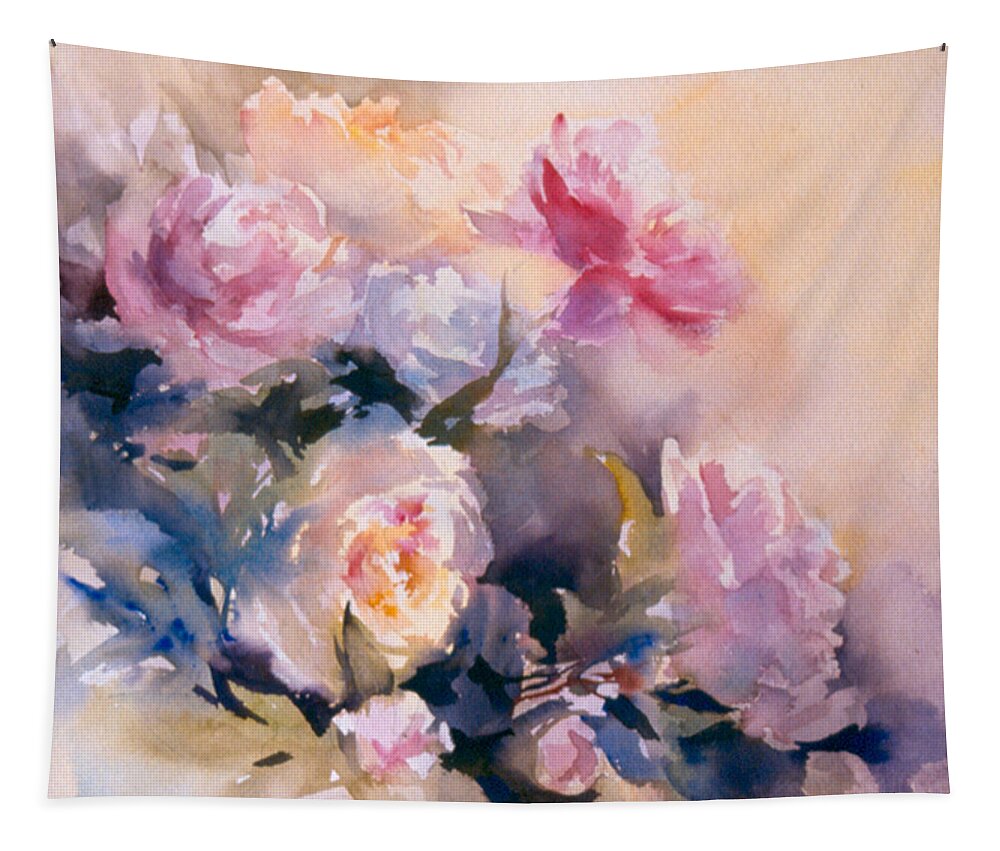 Peonies Tapestry featuring the painting Peonies by Susan Blackwood