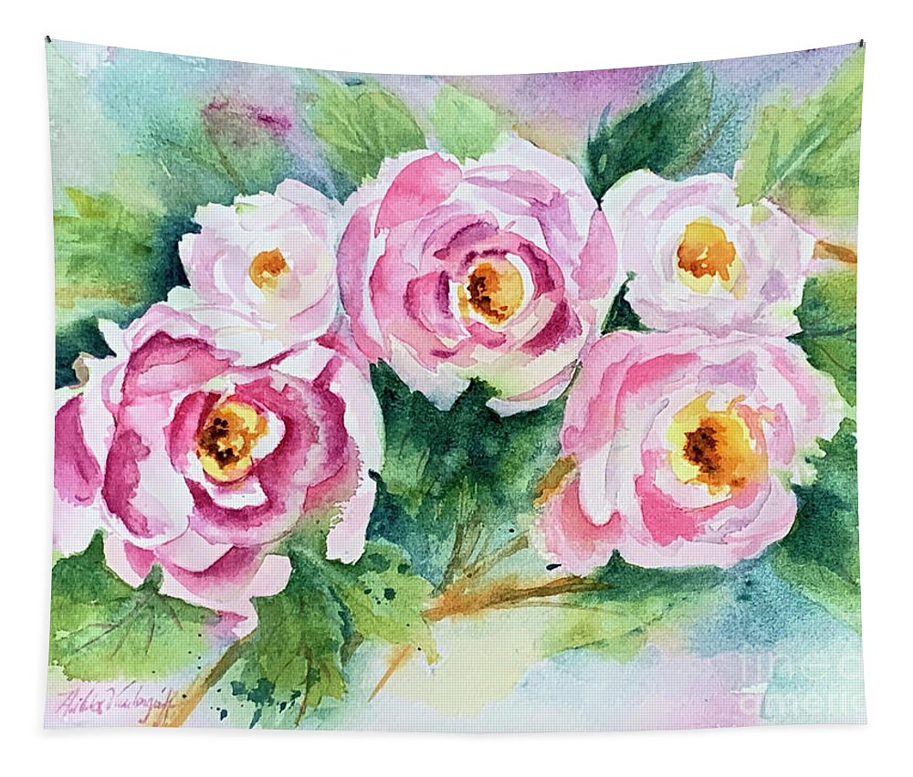 Peony Tapestry featuring the painting Peony Flowers by Hilda Vandergriff