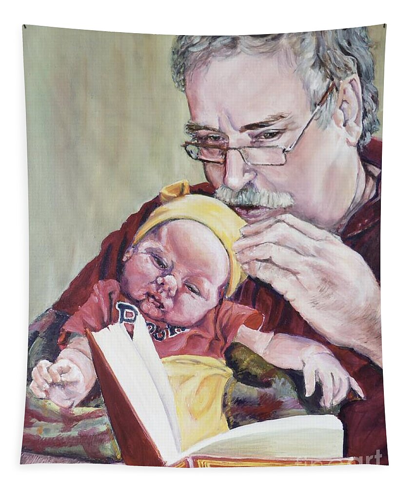 Grandfather Tapestry featuring the painting Pepere reads Pooh by Merana Cadorette