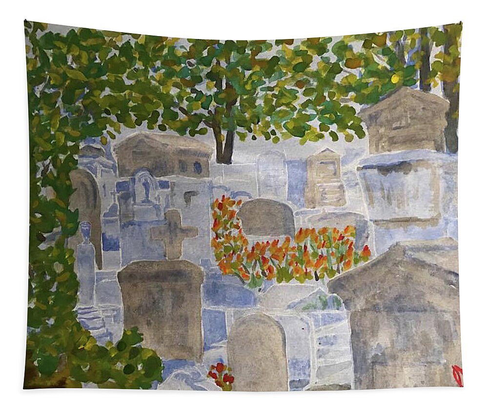  Tapestry featuring the painting Pere Lachaise Cemetary by John Macarthur
