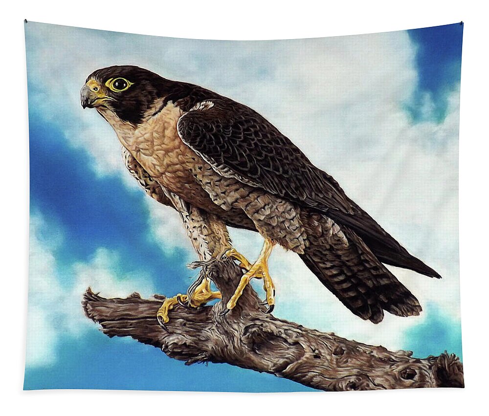 Falcon Tapestry featuring the painting Peregrine Falcon by Linda Becker
