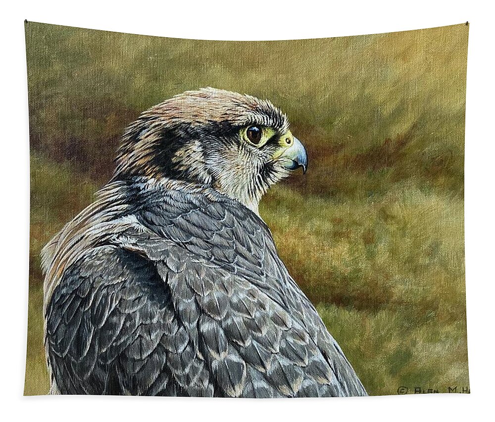 Peregrine Tapestry featuring the painting Peregrine Falcon Study by Alan M Hunt
