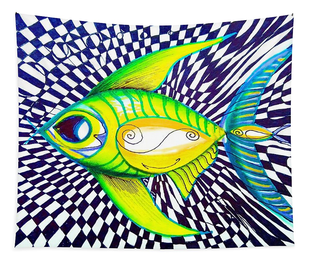 Fish Tapestry featuring the painting Perplexed Contentment Fish by J Vincent Scarpace