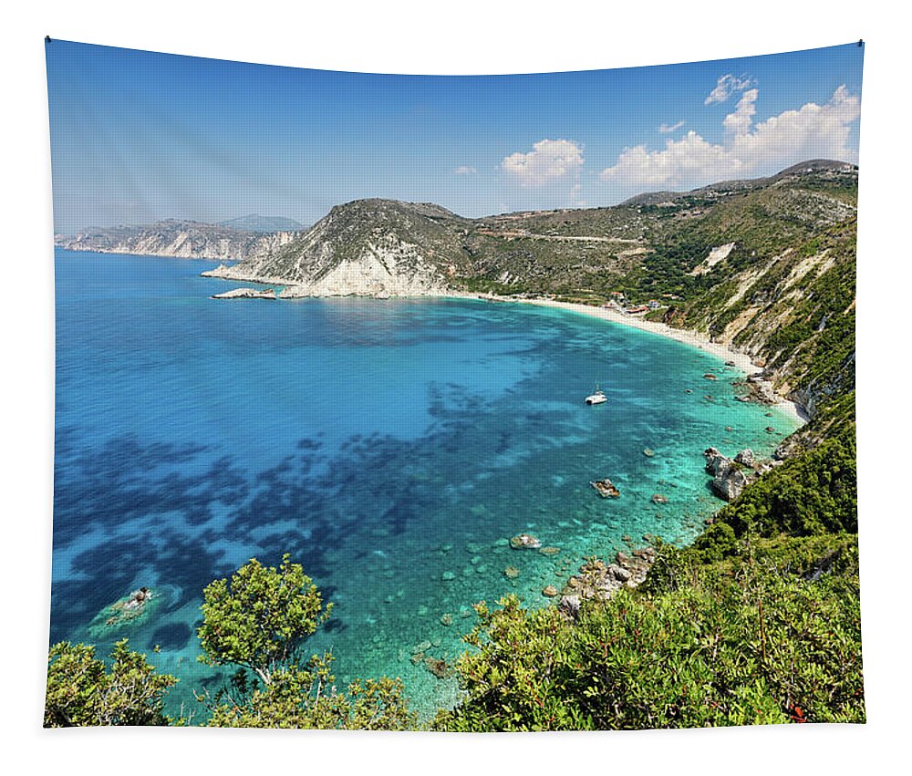 Petani Tapestry featuring the photograph Petani beach in Kefalonia, Greece by Constantinos Iliopoulos