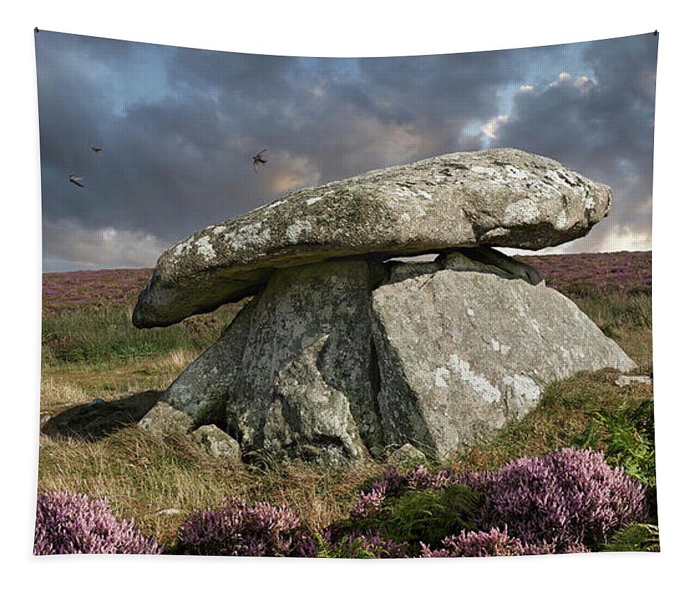 Chun Quoit Tapestry featuring the photograph Ancient Stone - Photo of Chun Quoit, Cornwall by Paul E Williams