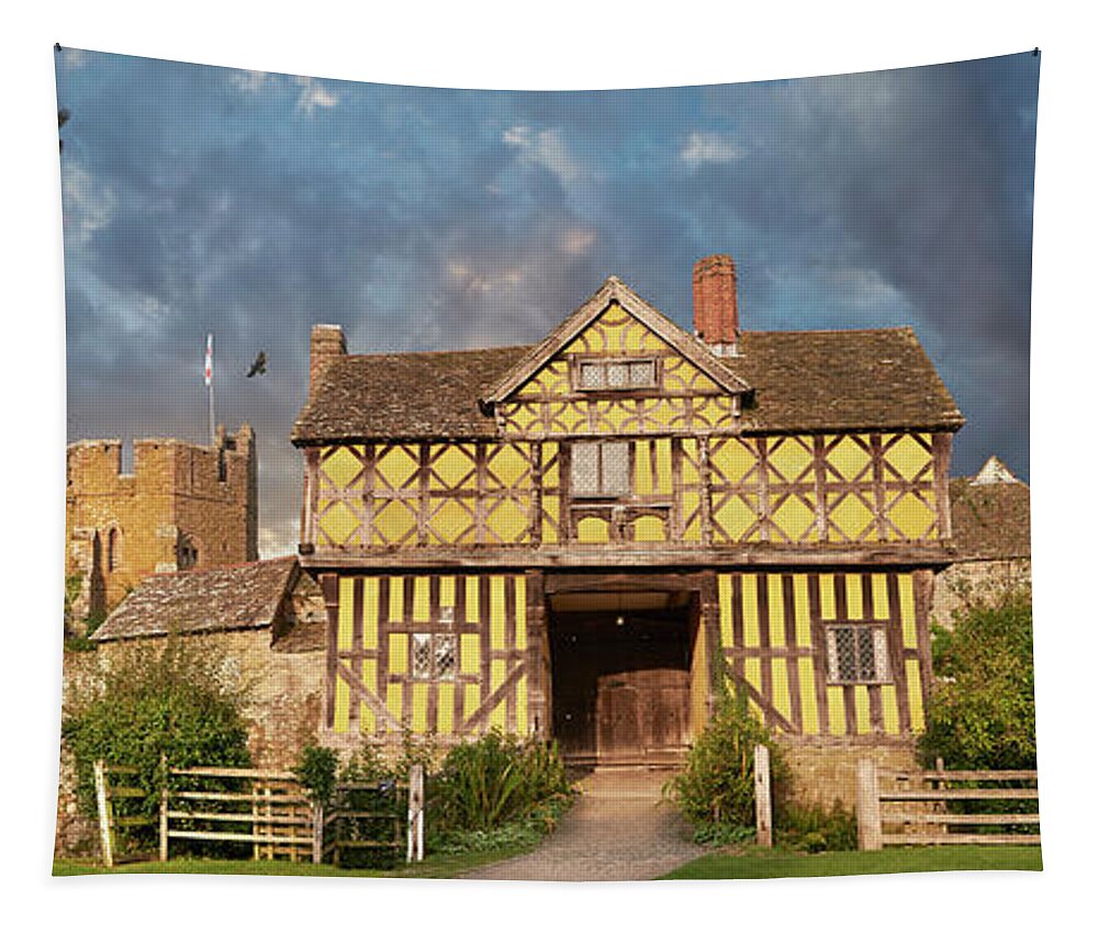 Stoksay Manor House Tapestry featuring the photograph Photo of Stokesay Castle, fortified manor house, Shropshire, England #1 by Paul E Williams