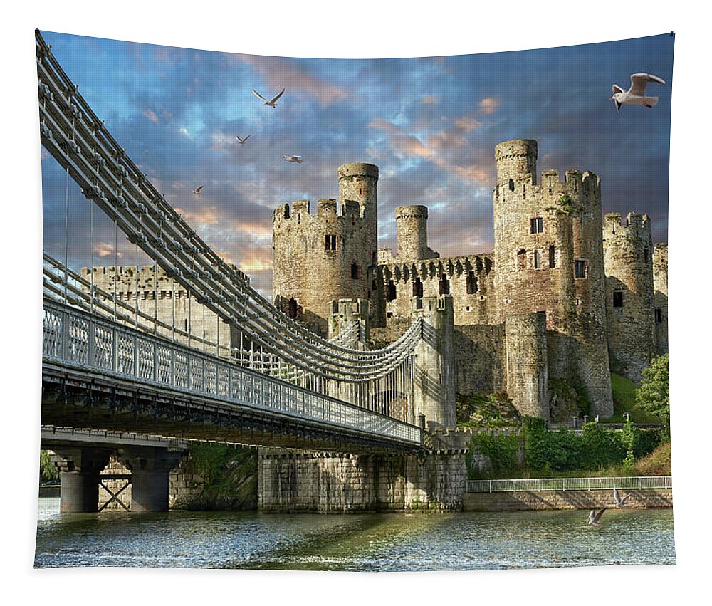 Conwy Castle Tapestry featuring the photograph Photo of the picturesque medieval Conwy Castle Wales by Paul E Williams