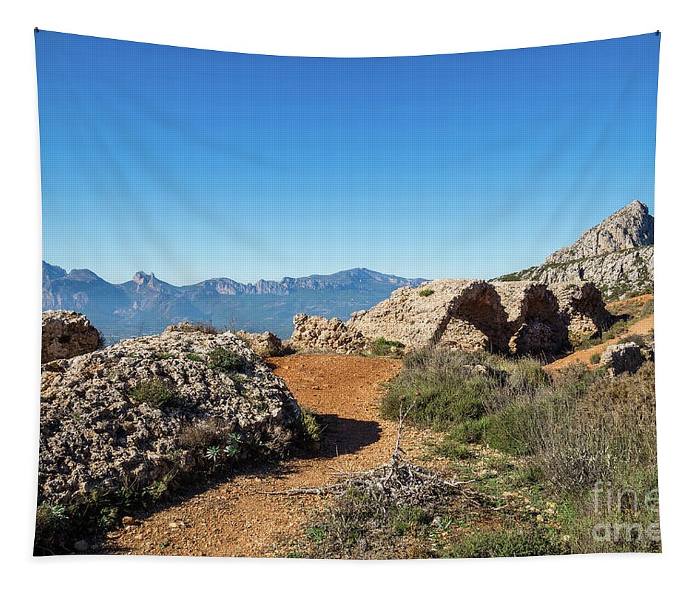 Mountain Landscape Tapestry featuring the photograph Picturesque ruins of a fortress by Adriana Mueller