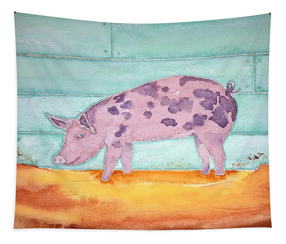 Watercolor Tapestry featuring the painting Pig of Lore by John Klobucher