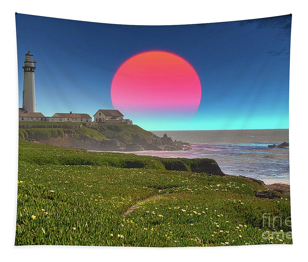 Pigeon Point Lighthouse Tapestry featuring the photograph Pigeon Point Lighthouse Moon Glow by Chuck Kuhn