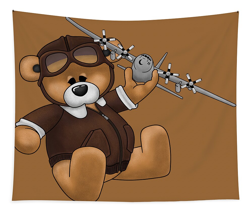 C-130 Tapestry featuring the digital art Pilot Bear - Playtime by Michael Brooks