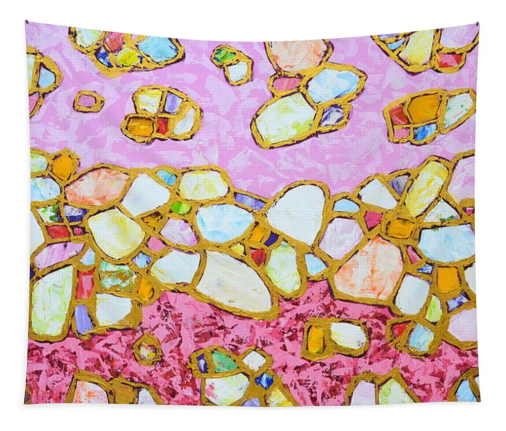 Stones Tapestry featuring the painting Pink and gold 2 by Iryna Kastsova