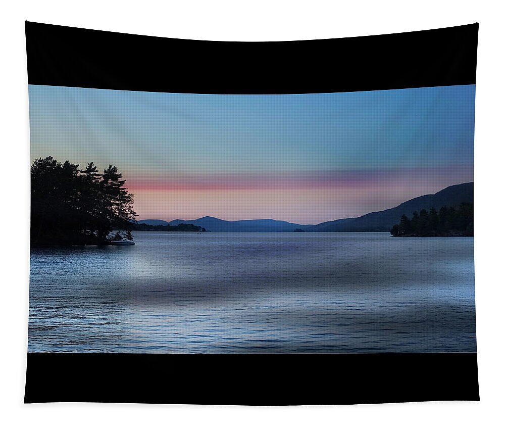 Sun Tapestry featuring the photograph Pink Clouds and Sunset Over Lake by Russ Considine