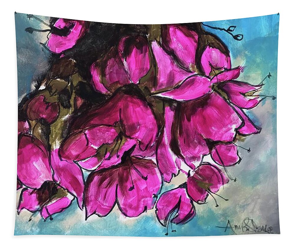  Tapestry featuring the painting Pink Flowers by Angie ONeal