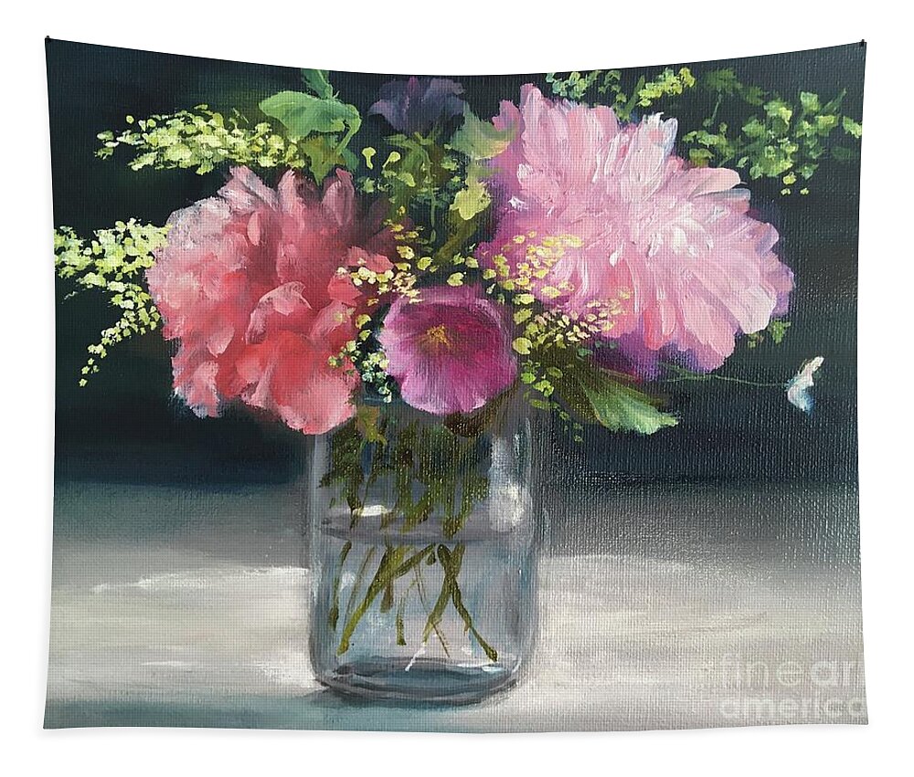 Flowers Tapestry featuring the painting Flowers in a JamJar II by Lizzy Forrester