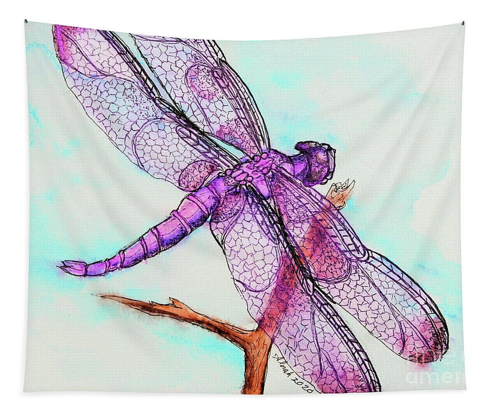 Dragonfly Tapestry featuring the painting Pink Highlights by Lora Tout