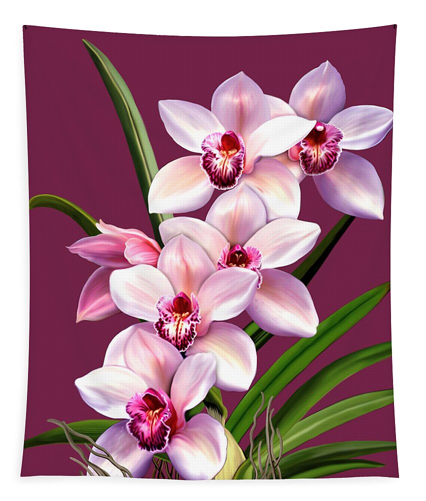 Pink Orchids Tapestry featuring the mixed media Pink Orchids by Anthony Seeker