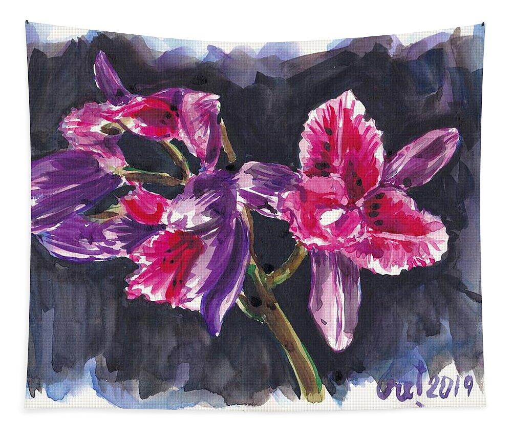 Orchids Tapestry featuring the painting Pink Orchids by George Cret