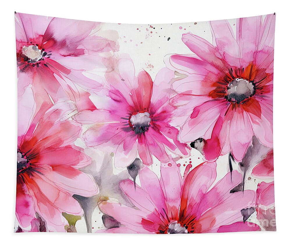 Pink Daisy Tapestry featuring the painting Pink Passion Daisies by Tina LeCour