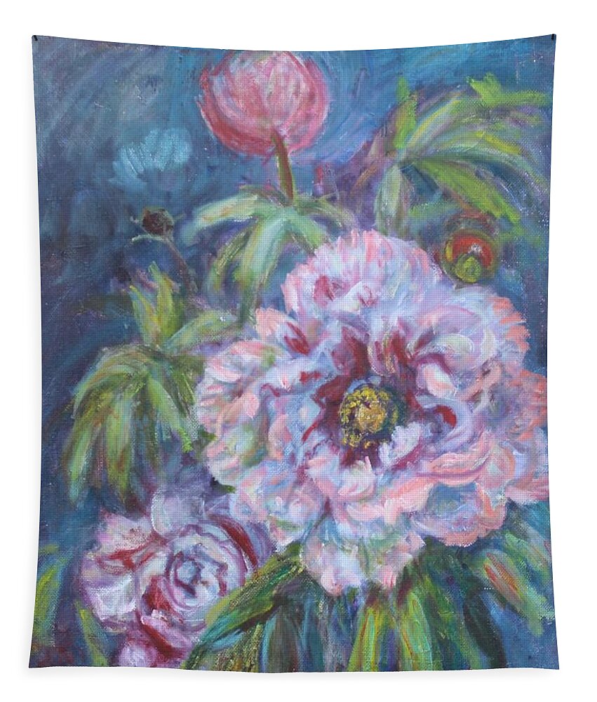 Garden Flowers Tapestry featuring the painting Pink Peonies by Veronica Cassell vaz