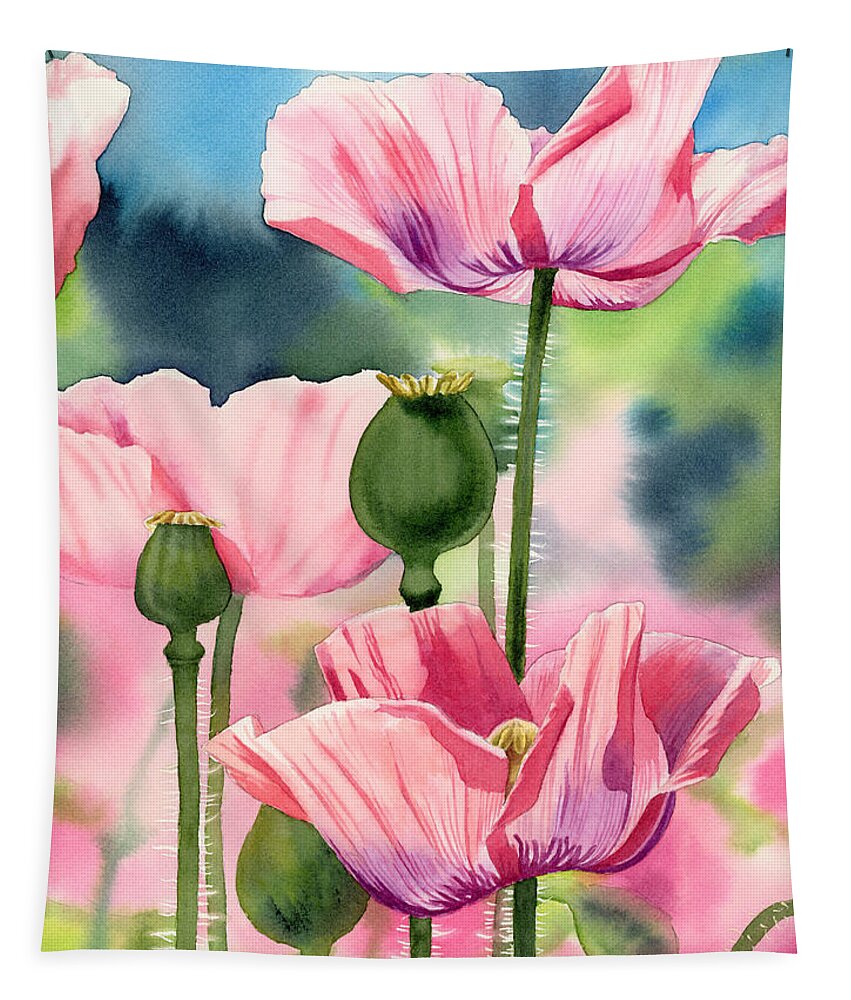 Pink Tapestry featuring the painting Pink Poppies by Espero Art