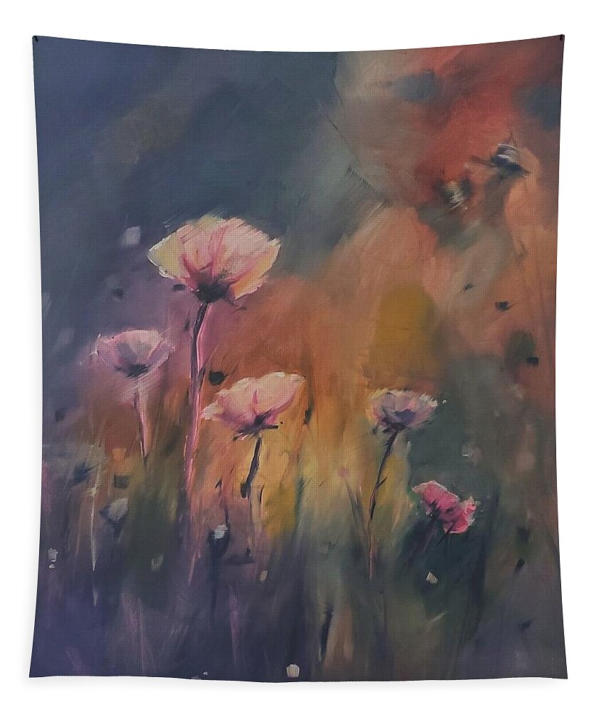 Landscape Tapestry featuring the painting Pink Poppies by Sheila Romard