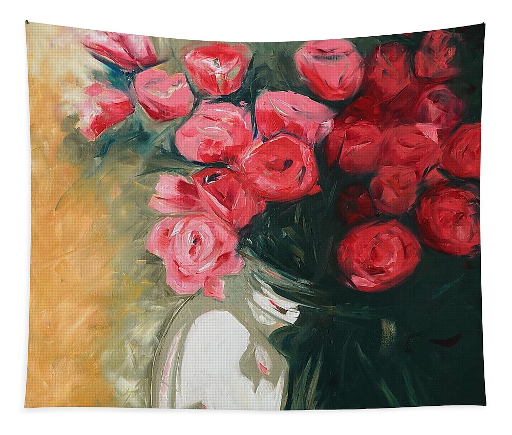 Painting Tapestry featuring the painting Pink Roses by Sheila Romard