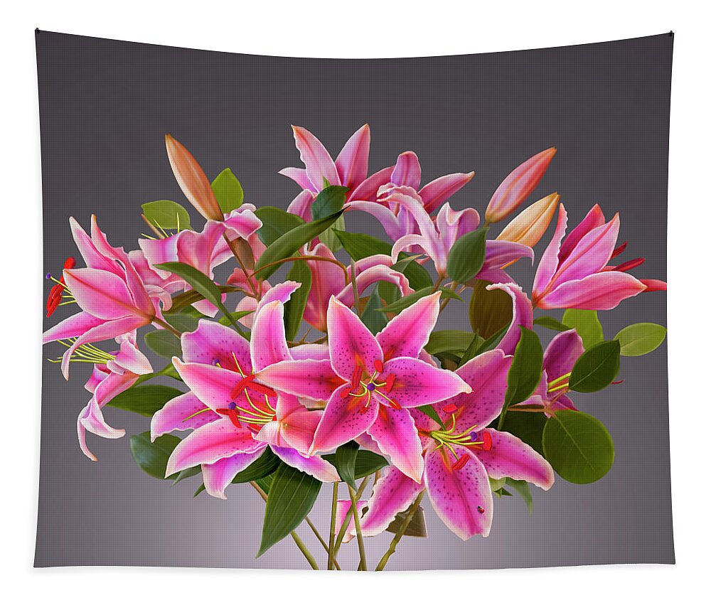 Pink Stargazer Lilies Tapestry featuring the painting Pink Stargazer Lilies by David Arrigoni
