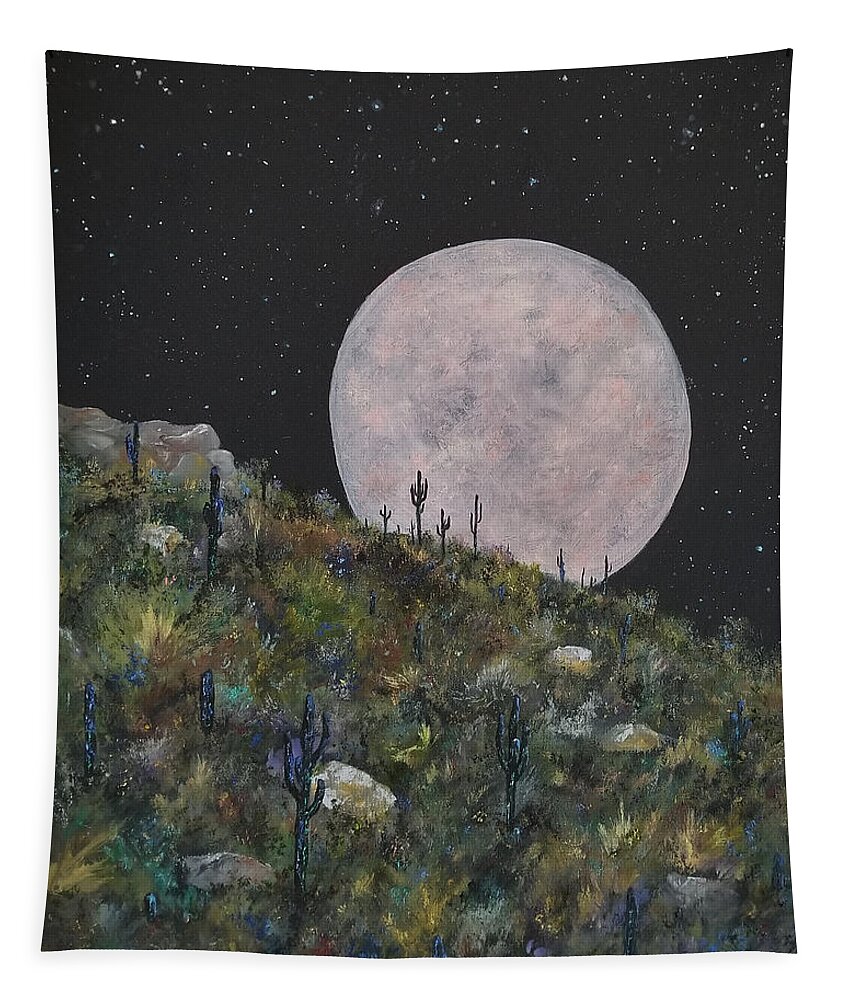 Moon Tapestry featuring the painting Pink Supermoon by Judith Rhue