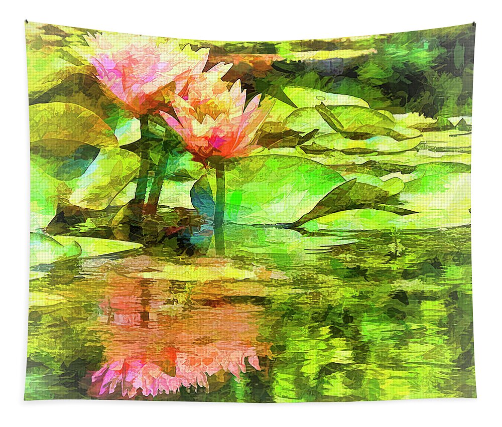 Lily Tapestry featuring the photograph Pink Water Lilies Faux Paint by Bill Barber