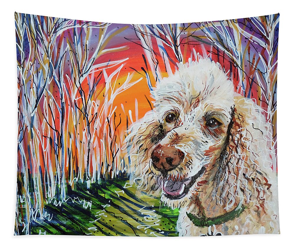 Poodles Tapestry featuring the painting Pip the Poodle by Laura Hol Art