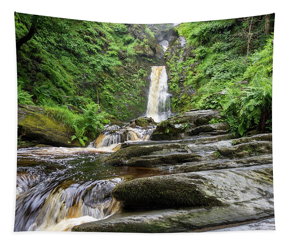 Pistyll Rhaeadr Tapestry featuring the photograph Pistyll Rhaeadr landscape 2 by Steev Stamford
