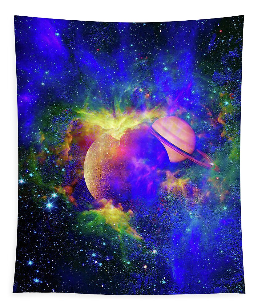 Outer Space Tapestry featuring the digital art Planets Obscured in a Nebula Cloud by Don White Artdreamer