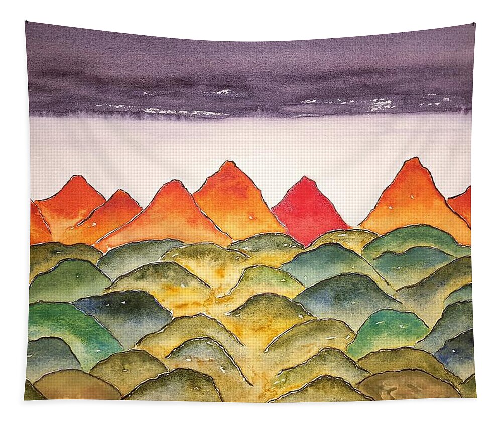 Watercolor Tapestry featuring the painting Planetscape Gamma by John Klobucher