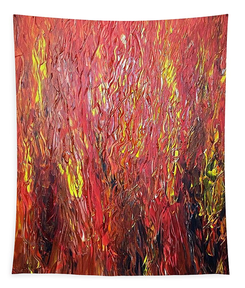 Abstract Tapestry featuring the painting Playing With The Primal Fire Flow Codes by Anjel B Hartwell