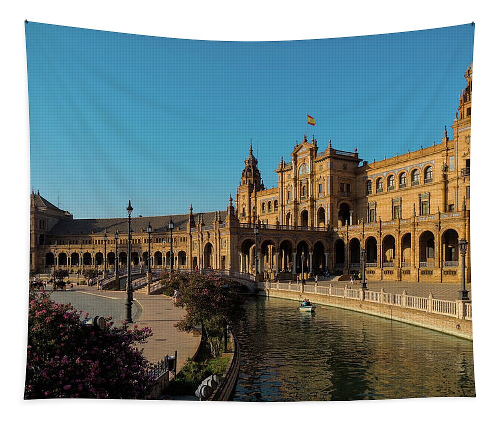 Spain Square Tapestry featuring the photograph Plaza de Espana Bridge View by Angelo DeVal