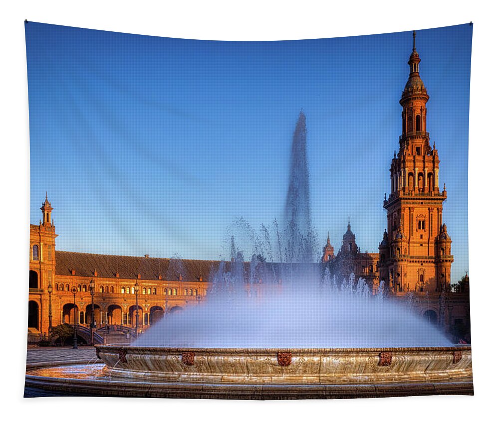 Seville Tapestry featuring the photograph Plaza de Espana fountain by Micah Offman