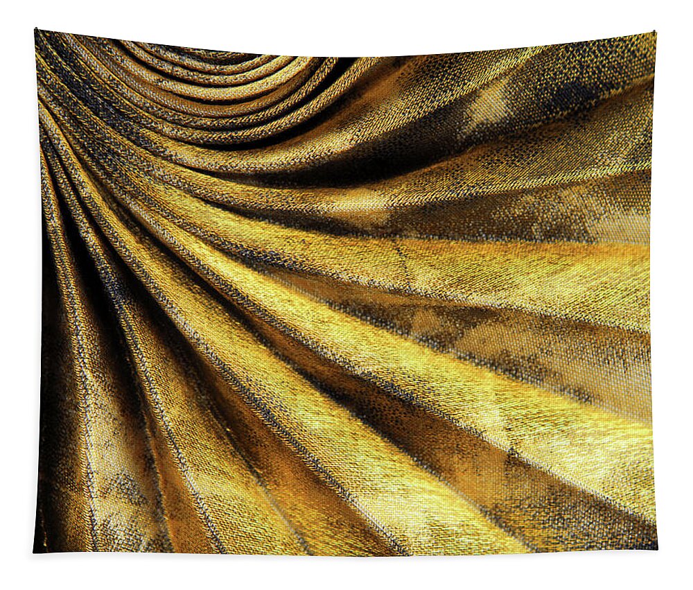 Background Tapestry featuring the photograph Pleated Golden Fabric Texture by Severija Kirilovaite