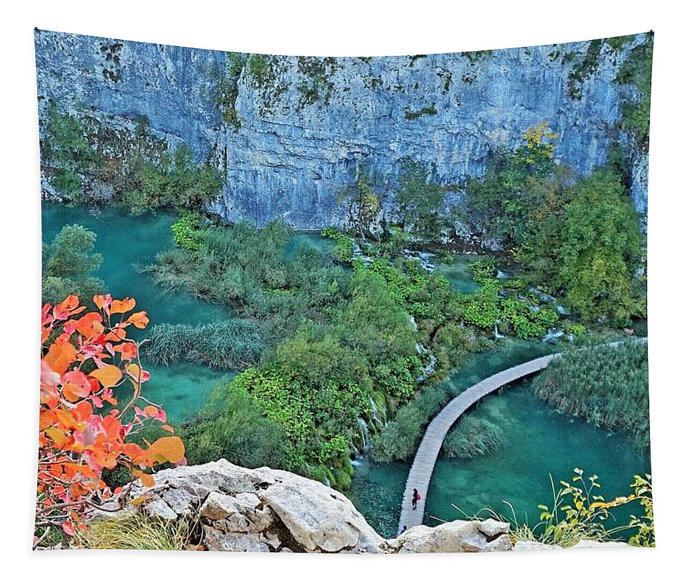 Plitvice Lakes Tapestry featuring the photograph Plitvice Lakes View From Above by Yvonne Jasinski
