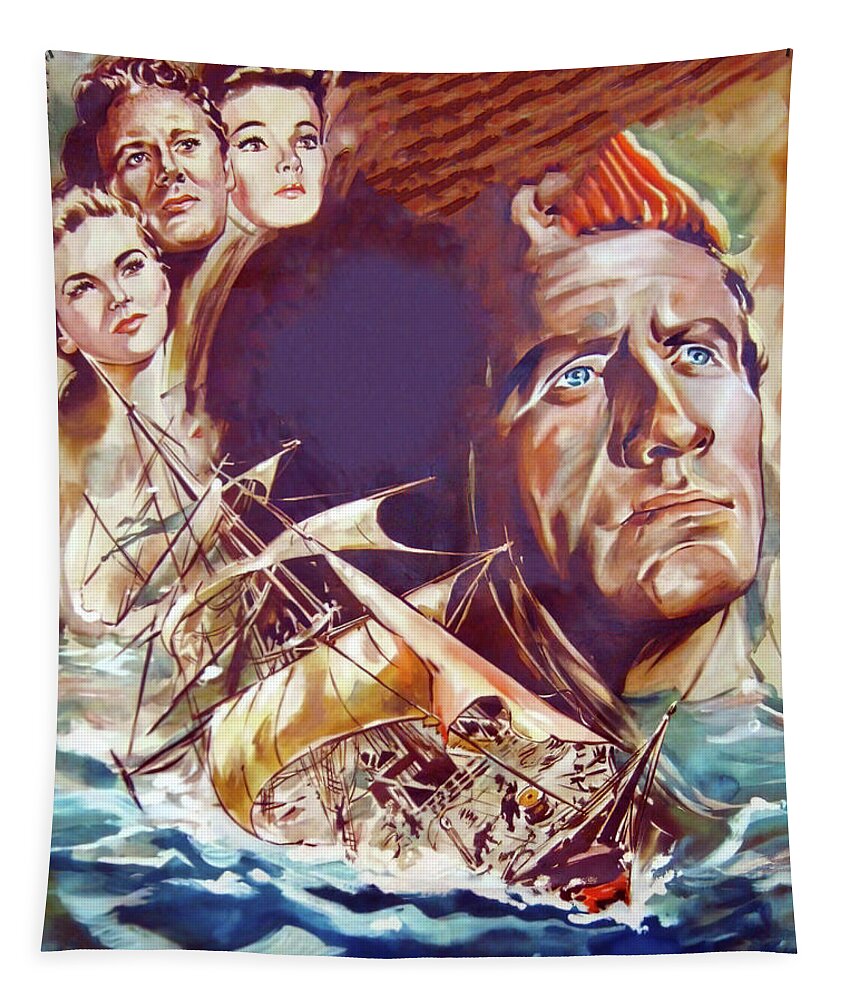 Plymouth Tapestry featuring the painting ''Plymouth Adventure'', 1950, movie poster painting by Georg Schubert by Stars on Art