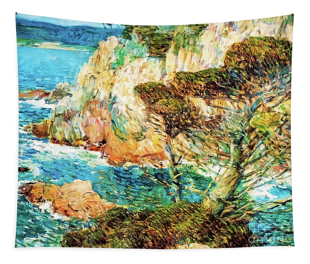 Point Tapestry featuring the painting Point Lobos, Carmel by Childe Hassam 1914 by Childe Hassam