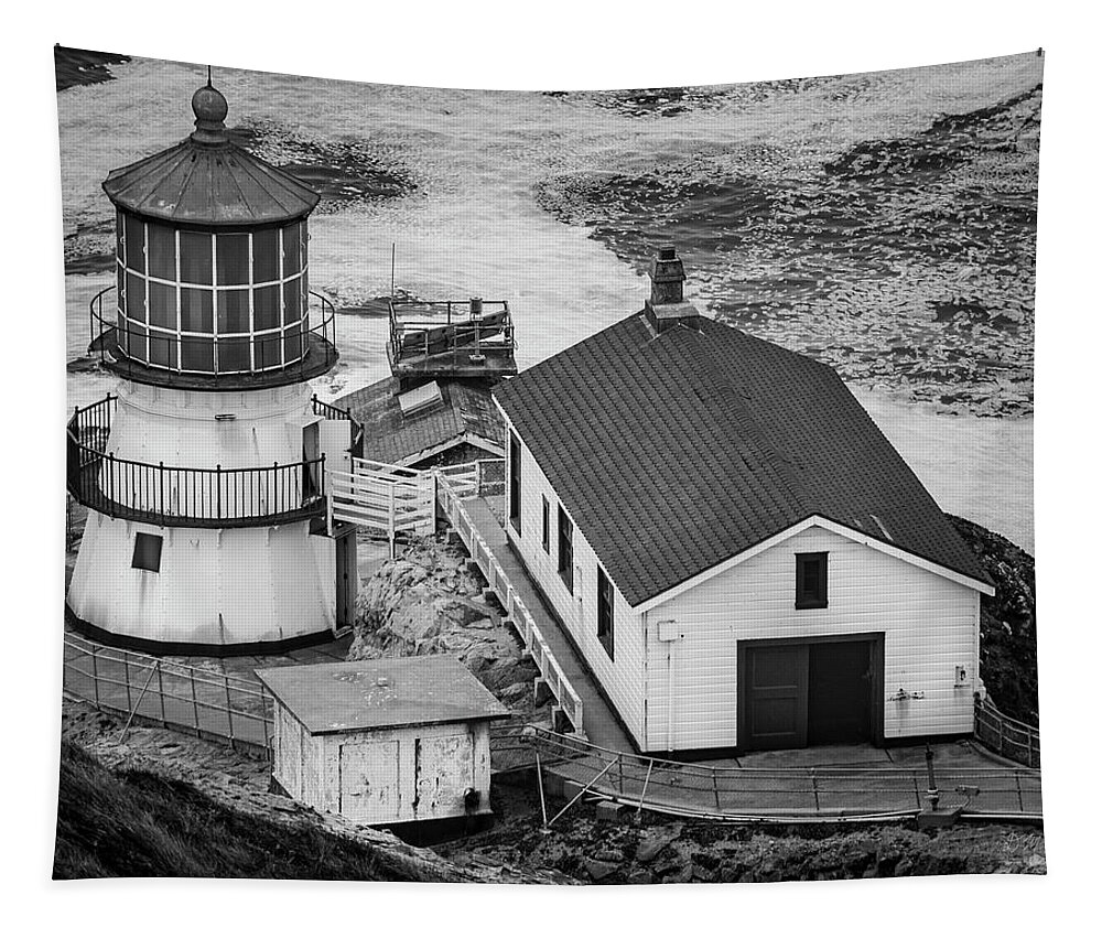 Lighthouse Tapestry featuring the photograph Point Reyes Lighthouse II BW by David Gordon
