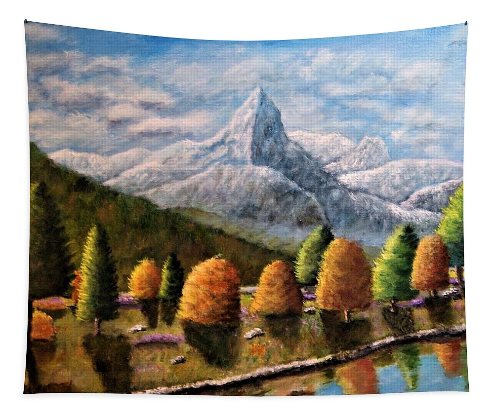 Landscape Tapestry featuring the painting Reaching The Sky by Gregory Dorosh