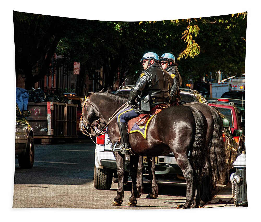Chelsea Tapestry featuring the photograph Police on Horse Back in NYC by Louis Dallara