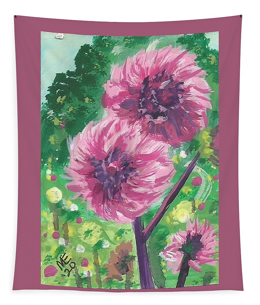 Pompon Dahlias Tapestry featuring the painting Pompon Dahlias by Monica Resinger