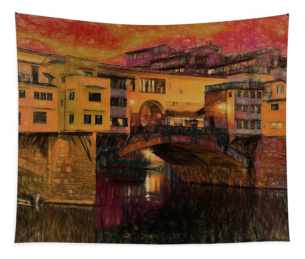 Ponte Vecchio Tapestry featuring the digital art Ponte Vecchio #2 by Phil Dyer