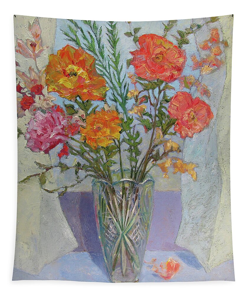 Bouquet Tapestry featuring the painting Poppies and Cut Glass by John McCormick